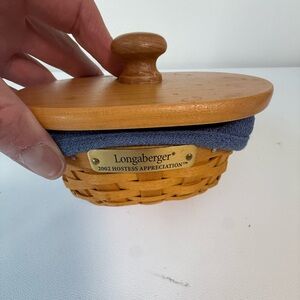 Longaberger basket Appreciation Lucky Charm wood lid blue fabric liner protector